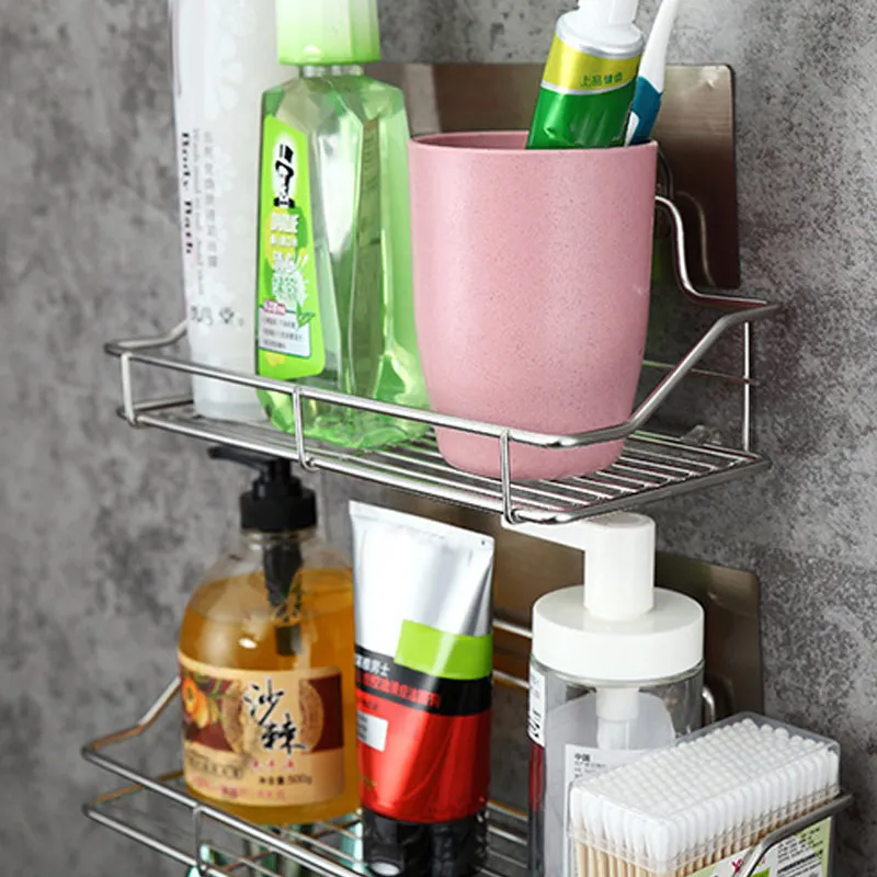 حمام من الفولاذ المقاوم للصدأ رف مطبخ تخزين لاصق سلة لكمة شحن LXY9 OC15