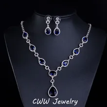 CWWZircons Роскошный белый золотой цвет AAA+ Швейцарский фианит Свадебный Королевский синий кристалл свадебные ювелирные комплекты для невест T114