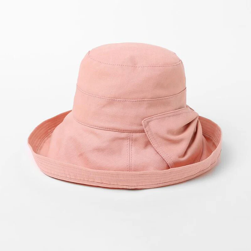 2018 New Spring Summer Women's Sun Hats Solid Color Flodable Caps Women Bucket Hats with Wide Brim Bowtie Ladies Elegant Caps 
