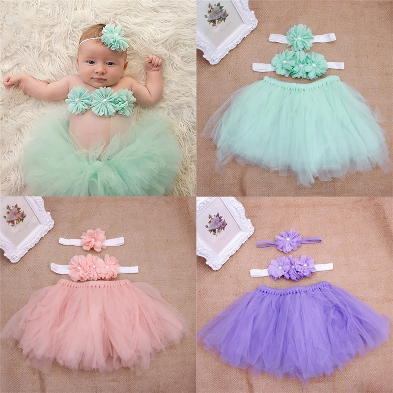 Baby Toddler Girl Flower Clothes+Hairband+Tutu Skirt Photo Prop Costume Outfits 