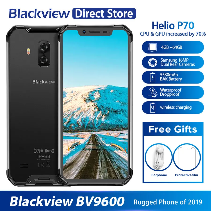 

2019 New Blackview BV9600 Waterproof Mobile Phone Helio P70 Android 9.0 4GB+64GB 6.21" 19:9 AMOLED 5580mAh Rugged Smartphone