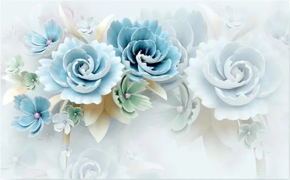 Большая рекламная акция, новые 3d тисненые цветы, синий свежий ТВ фон, настенные украшения, романтическая настенная бумага