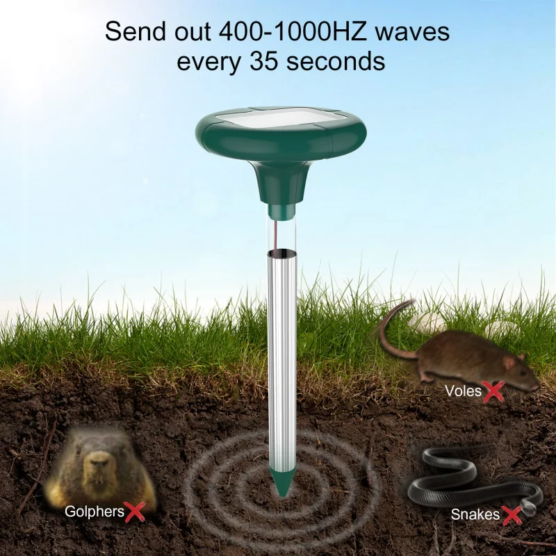 

2 Pack Solar Powered Ultrasonic Animal Repeller with LED Sonic Pest Repellent Stake Scares away Rats,Snakes