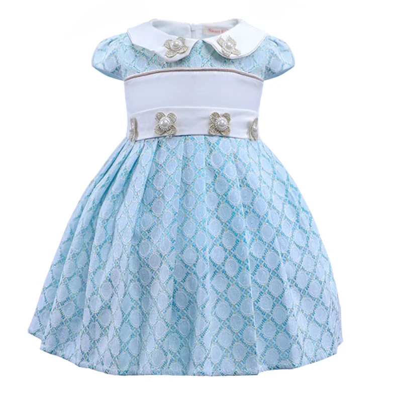 Платье для маленьких девочек на один год; голубое кружевное платье принцессы с жемчужинами; праздничное платье на свадьбу; Одежда для новорожденных девочек; Рождественский Костюм - Цвет: blue