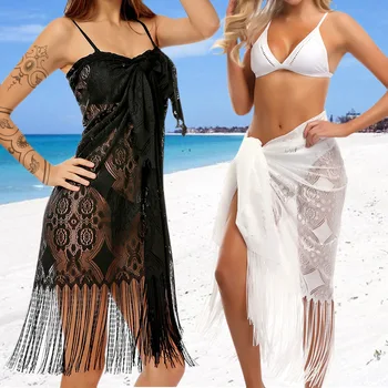 

Bath Dress Robe Beach Cover Ups Summer Tunics Kaftan Dresses Swimwear Ladies Swimsuit Female Up Sexy Lace Hollow Mantle Clothes