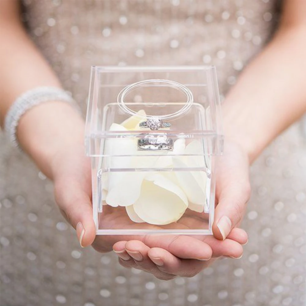 Aila Crystal Clear Ring Holder Acrylic Propose Box Wedding Ring Boxes Romantic