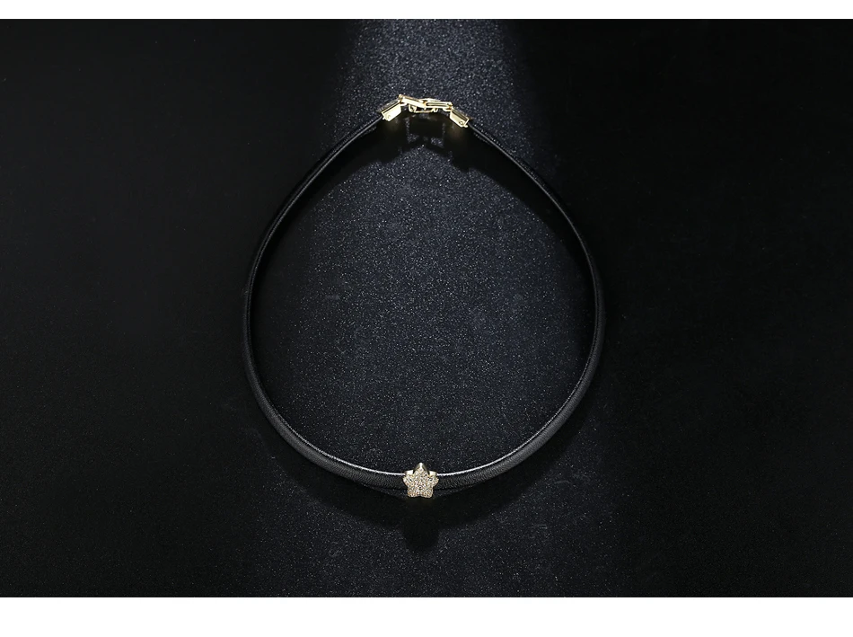 LUOTEEMI New Gothic Trendy Stylish Punk Black Leather Chain Choker Star CZ Necklace for Women Girls Bar collier boheme