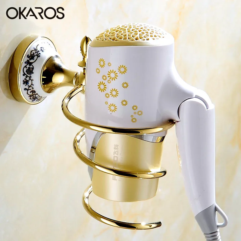Держатель для волос OKAROS сушилка с керамическим декором полка хранения из