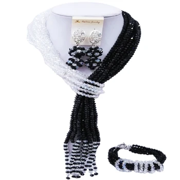 

Beautiful Black Transparent Nigerian Women Wedding Beads Crystal Bridal Jewelry Sets 10C-WJ-01