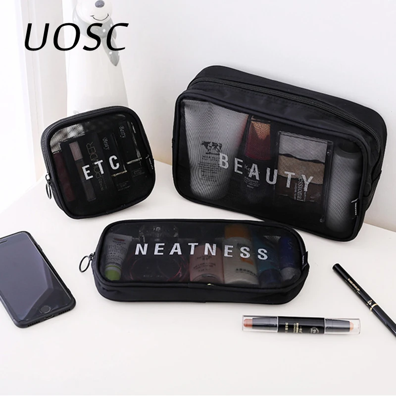  UOSC Travel Cosmetic Bag Women Zipper Make Up Transparent Makeup Case Organizer Storage Pouch Toile