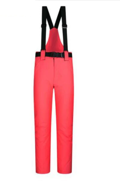 Зимние фирменные лыжные штаны, брюки на бретельках-30 градусов, женские и мужские ветрозащитные водонепроницаемые теплые зимние уличные спортивные лыжные штаны - Цвет: watermelon red