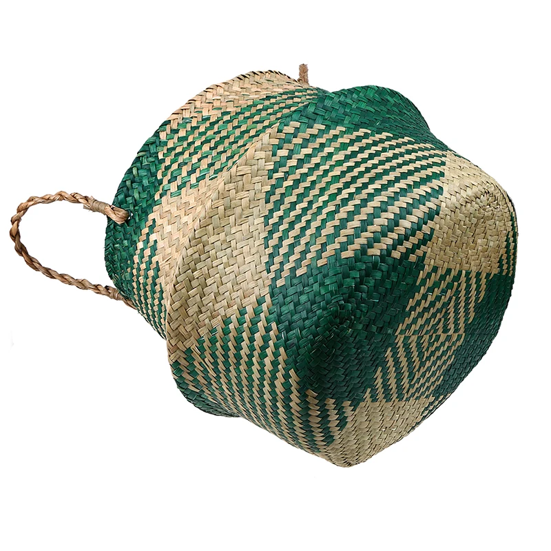 WCIC Wicker Flower Basket Folding Flower Pot Hanging Planter Basket Patchwork Nursery Pot Organizer for Plant Seagrass Basket