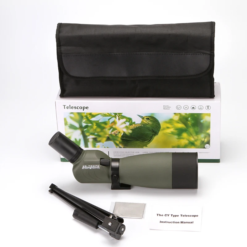 

25-75x70 HD Lens Monocular Telescope Tripod CellPhone Clip Night Vision Outdoor Waterproof Telescopes