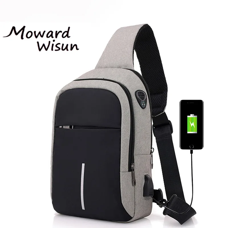 

Men Chest Bags USB Charging Waterproof Waist Packs Oxford Crossbody Bags Small Sling Single Shoulder Bags Travel Chest Pack Male