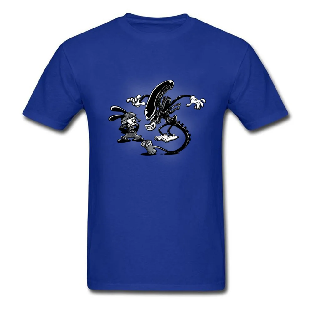 Men Tops Shirt Oswald vs Alien Plain Family T Shirt 100% Cotton Fabric Short Sleeve Custom Tee-Shirts Crewneck Oswald vs Alien blue