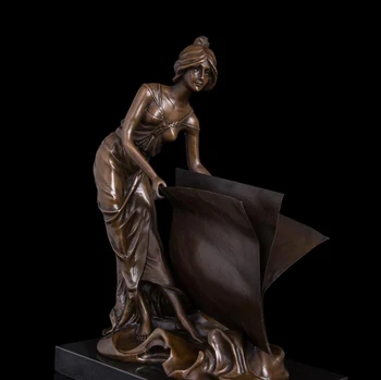

39 CM Western Art Deco Bronze Statue Women Girl Belle maiden Glance Over Book Sculpture