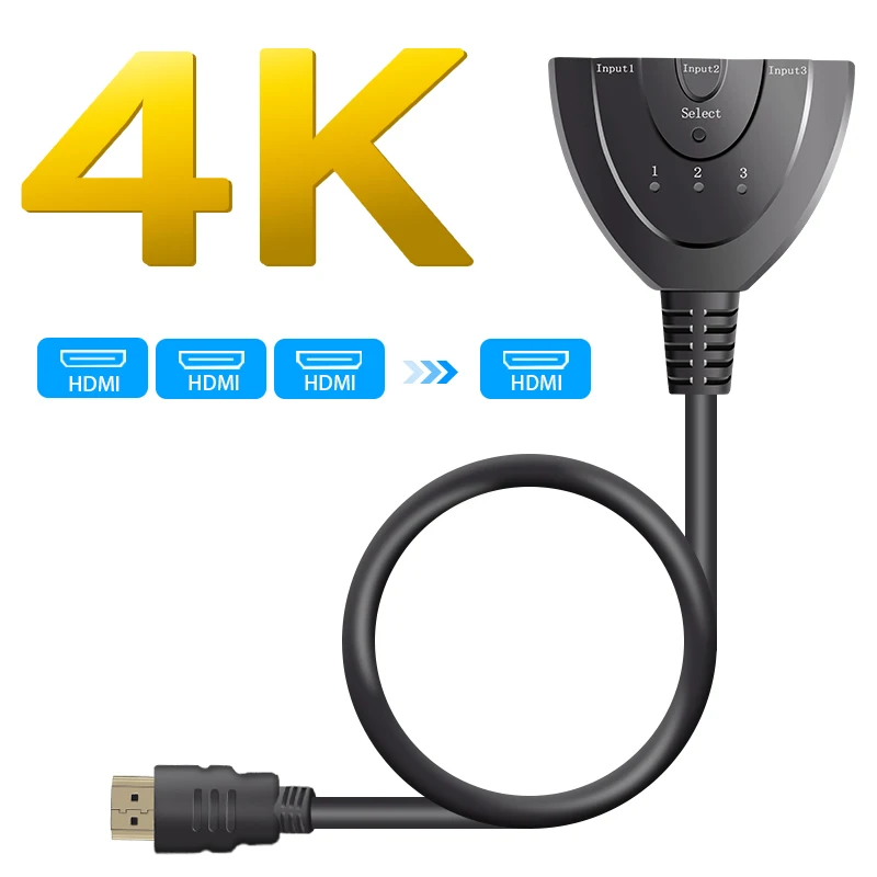 

Mini 3 Port HDMI Splitter Adapter Cable 1.4b 4K*2K 1080P Switcher HDMI Switch 3 in 1 out Port Hub for HDTV Xbox for PS3 for PS4