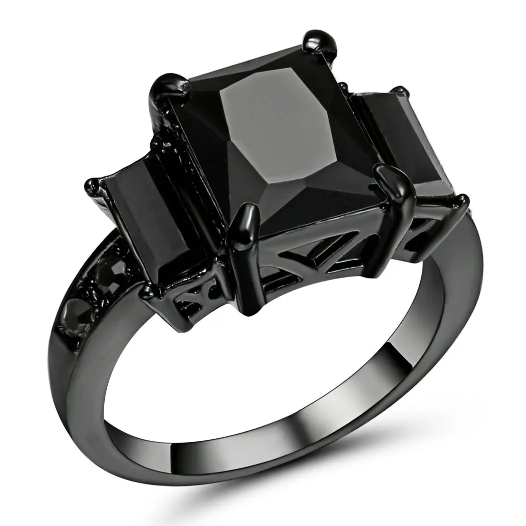 TianBo, большой черный циркон, кольца для женщин и мужчин, Черное золото, заполненное, модное, обручальное кольцо, простое ювелирное изделие, Размер 9 - Цвет основного камня: RA318