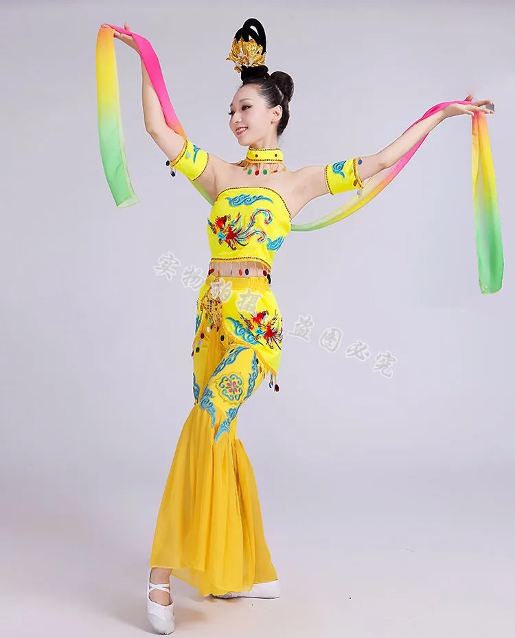 (0133)woman ancient beauty Thinland Dunhuang flying dance clothing long sleeves dance costumes moon folk dance dance party dress