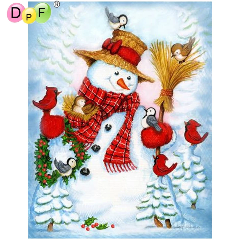 DPF DIY 5D diamond painting crafts snowman red birds mosaic square cross stitch home decor embroidery needlework | Дом и сад