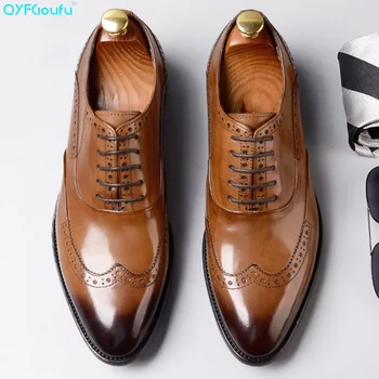 

QYFCIOUFU 2019 Hot Handmade Vintage brogue shoes men Luxury Fashion Wedding Party mens dress shoes Genuine Leather oxford Shoes