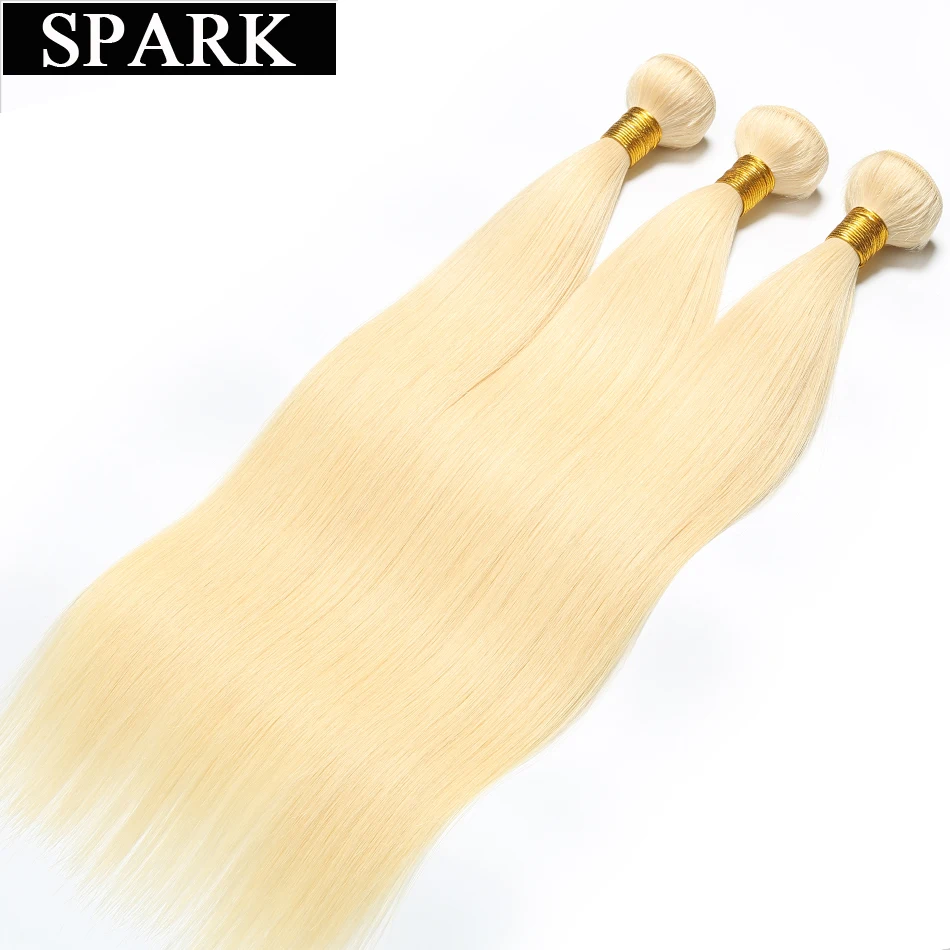 Spark волосы#613 Цвет прямые бразильские девственные волосы(Virgin Hair) 1/3/4 Комплект сделки пряди человеческих волос для Инструменты для завивки волос Мёд волосы цвета блонд для наращивания на заколках