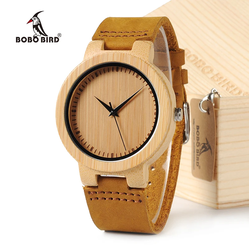 BOBO BIRD Simple Men Watches Bamboo Case Leather Strap Wooden Wristwatch for Male in Gift Box BOBO BIRD Simple Men Watches Bamboo Case Leather Strap Wooden Wristwatch for Male in Gift Box