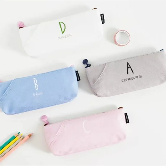 Us 419 Semplice Colore Puro Inglese Lettere Tela Cassa Di Matita Sacchetto Della Matita Del Tessuto Sacchetto Di Immagazzinaggio Della Cancelleria