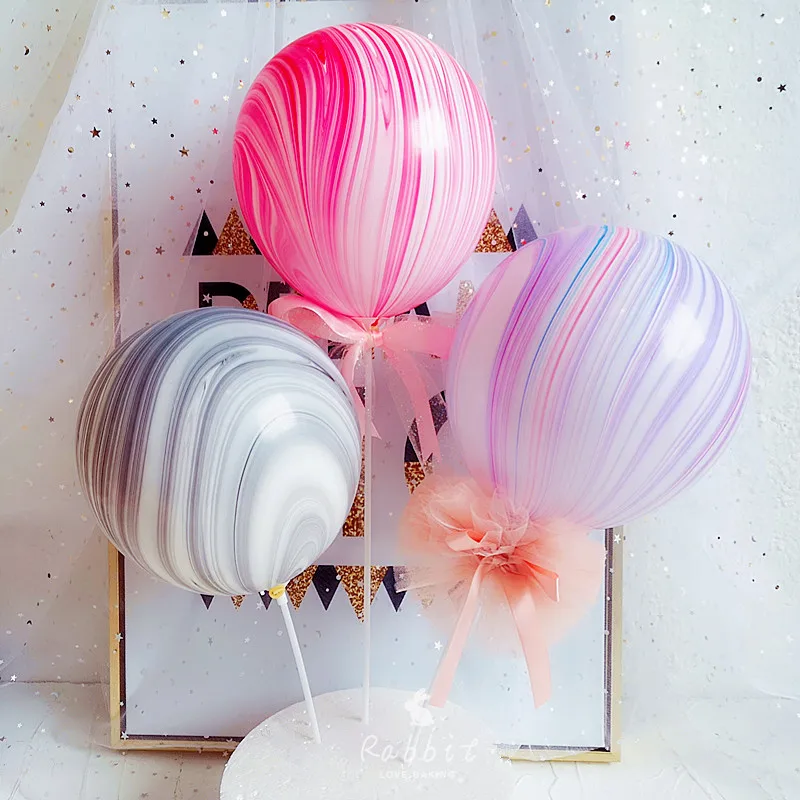 

Black Pink Purple Marble Striped Agate Balloon Cake Decorations Birthday Party Decorations for Baking Cute Gifts