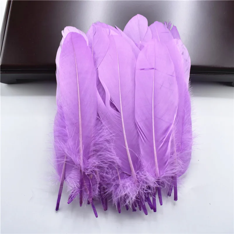 Твердый полюс, натуральные гусиные перья для рукоделия, 6-8 дюймов/15-20 см, ювелирное изделие, утиный фазан, перо, свадебное украшение для дома - Цвет: Light Purple