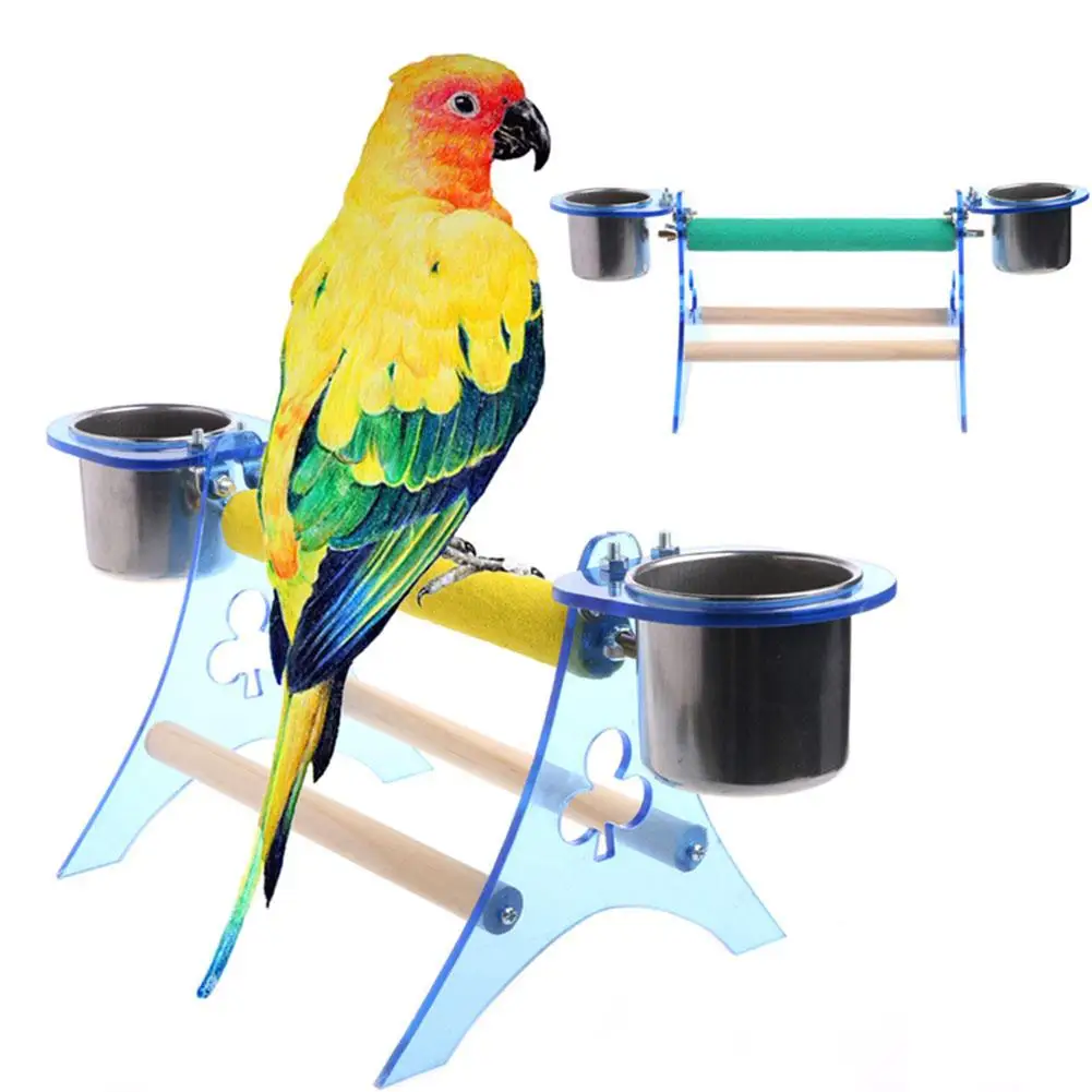 Adeeing Wooden Tripod Model Home Parrot Pet Bird Perch Cup Stand