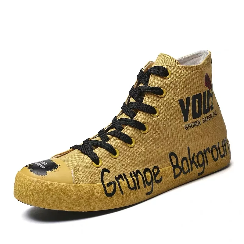 

2019 Men Casual Shoes Black White Canvas Shoes Fashion Sneakers High Top Lace Up Footwear Vulcanized Shoes Flat