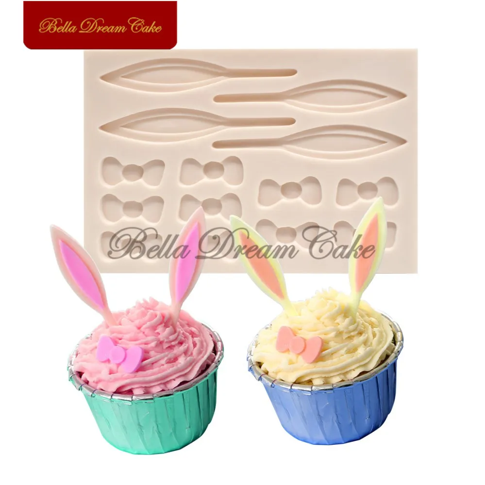 

Easter Rabbit Ears Bowknot Silicone Mold For Cake And Cupcake Decorating Mould Chocolate Fondant Silicone Molds Baking Tools