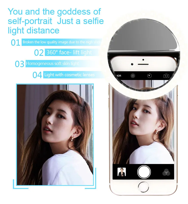 Wrumava сотовый телефон светодиодной вспышке Selfie кольцо света с USB зарядка ночной темноте до вспышкой световой лампы для IPhone X 7 8 плюс