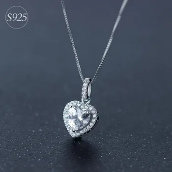 

Real. 925 Sterling Silver White CZ Zirconia AAA+ Heart love Necklace Pendant jewelry bOX CHAIN 18" GTLX466