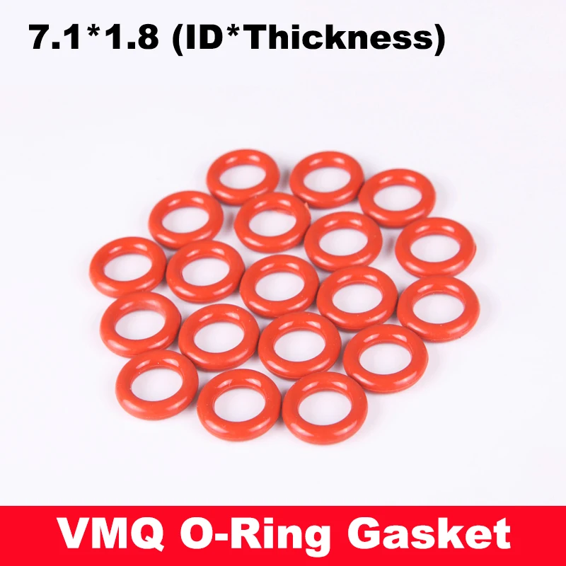 Red 100 шт. 6,9x1,8 6,9*1,8 7,1x1,8 7,1*1,8 7,6x1,8 7,6*1,8(ID* Толщина) VMQ Еда Класс красный, белый Силиконовое уплотнение прокладка уплотнительное кольцо - Цвет: Red