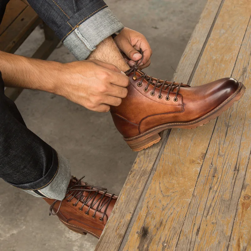 

MYCORON 2018 New Men Autumn Winter Luxury Designers Leather Ankle Boots Men Shoes Leisure Boots Mens Shoes Bota Masculina