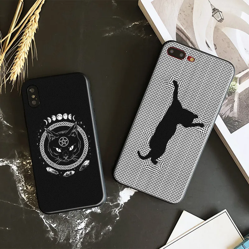 

Aesthetic Black Cat Animal Pattern coque Tpu Soft Silicone Phone Case Cover Shell For Apple IPhone 5 5s SE 6 6s 7 8 Plus X 10