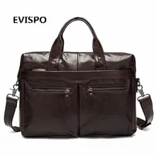 EVISPO Genuine Leather Men Handbag High Quality Leather Zipper Style Business Men Bag 14inch Laptop Briefcase Messenger Bag