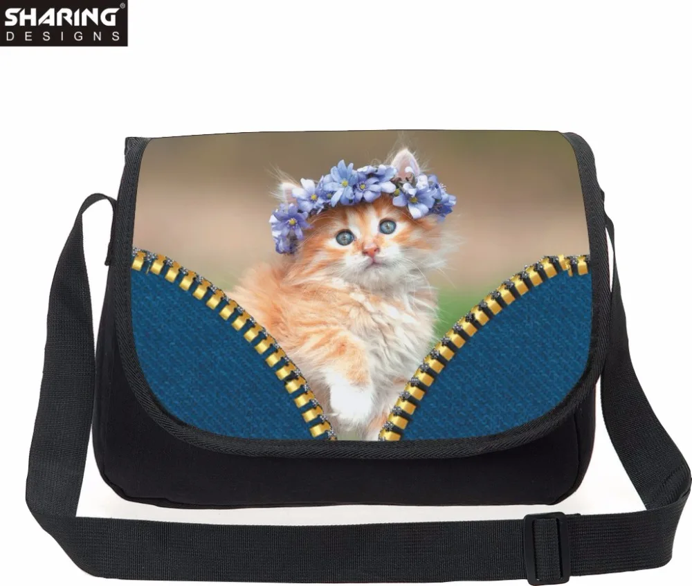 HighQualityTeenagerGirlsMessengerBagBolsasAnimalDenimCuteCat