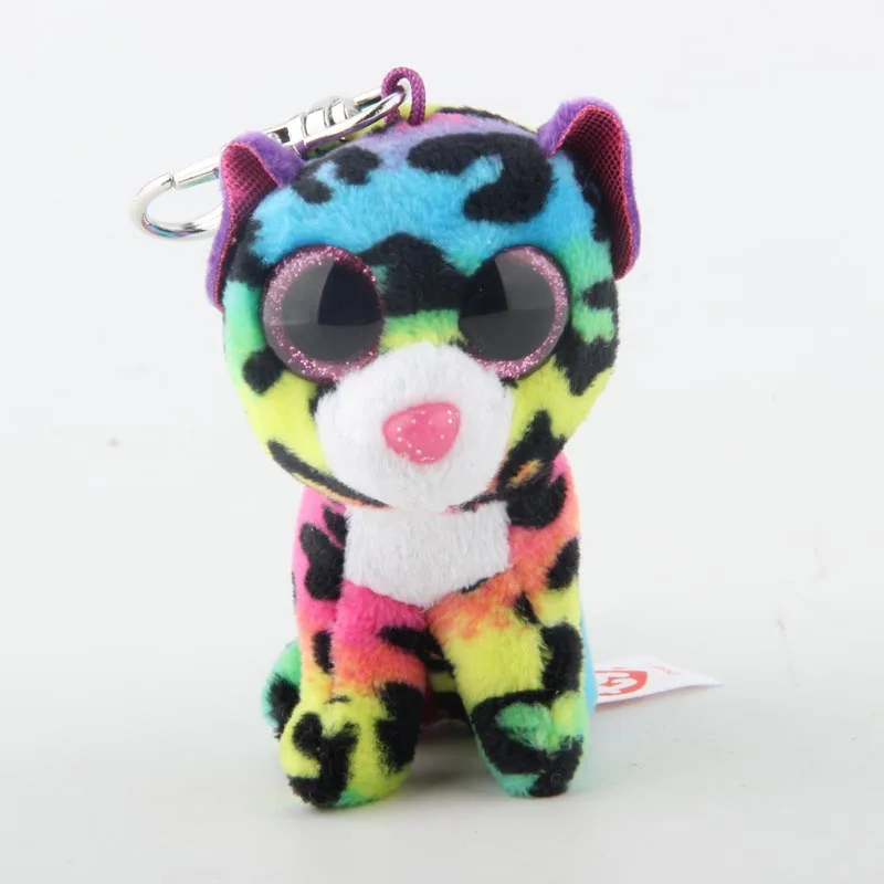 

Ty Boos Big Eyes Plush Rainbow Leopard Keychain Toy Doll TY Baby Kids Gift