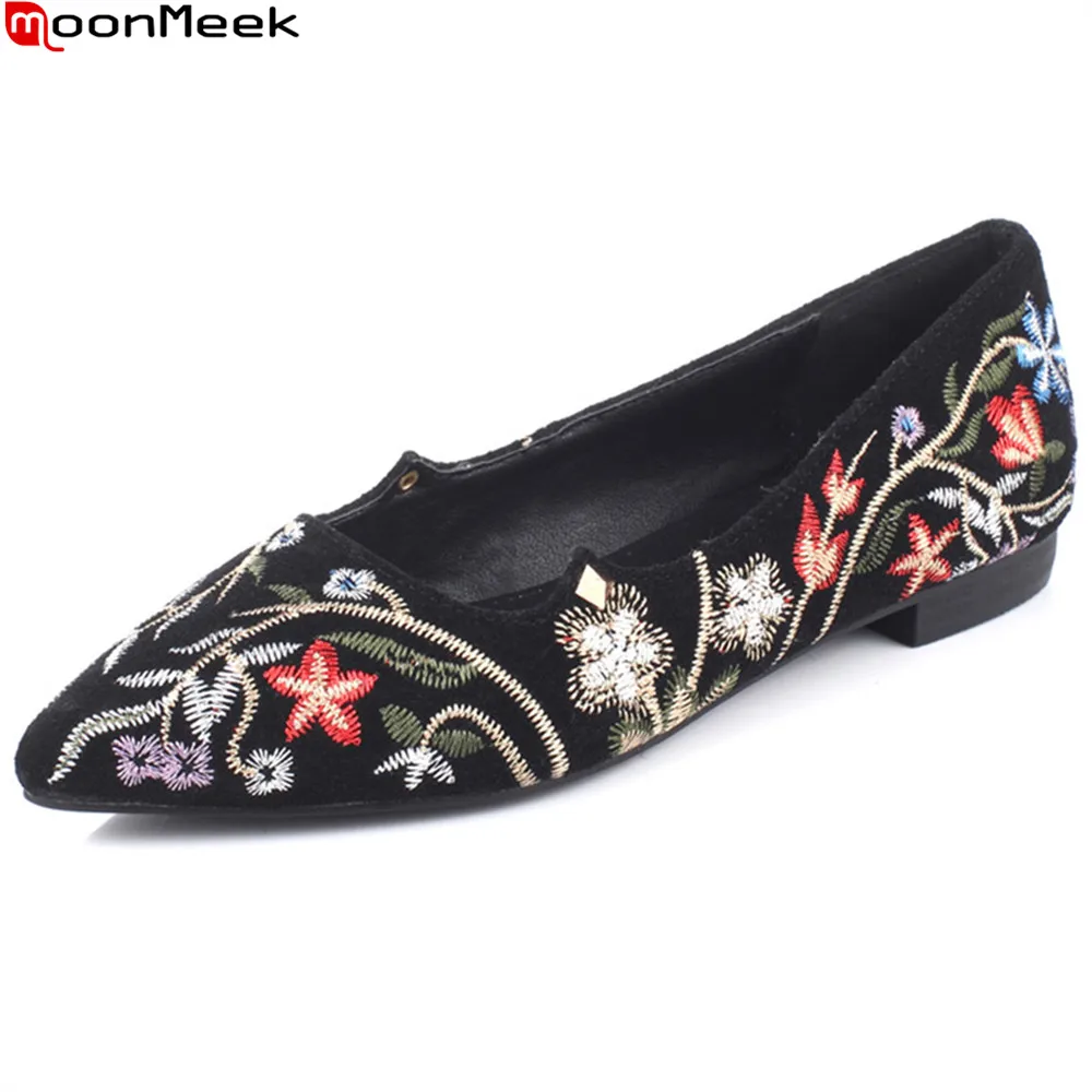 Printemps Peu Profonde Chaussures 2018 Femmes Pointu Bal Moonmeek Chaude Taille Noir Bout Vente 34 Mode Dames Broder Nouvelles 43 Appartements Grande De vc8zq