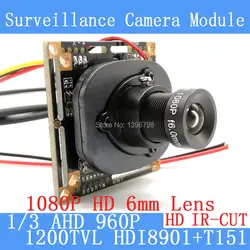 1.3MP 1280*960 1200TVL AHD 960 P мини ночного видения 1/3 HDI8901 + T151 модуль камеры 2MP 6 мм камеры наблюдения ODS/BNC кабель