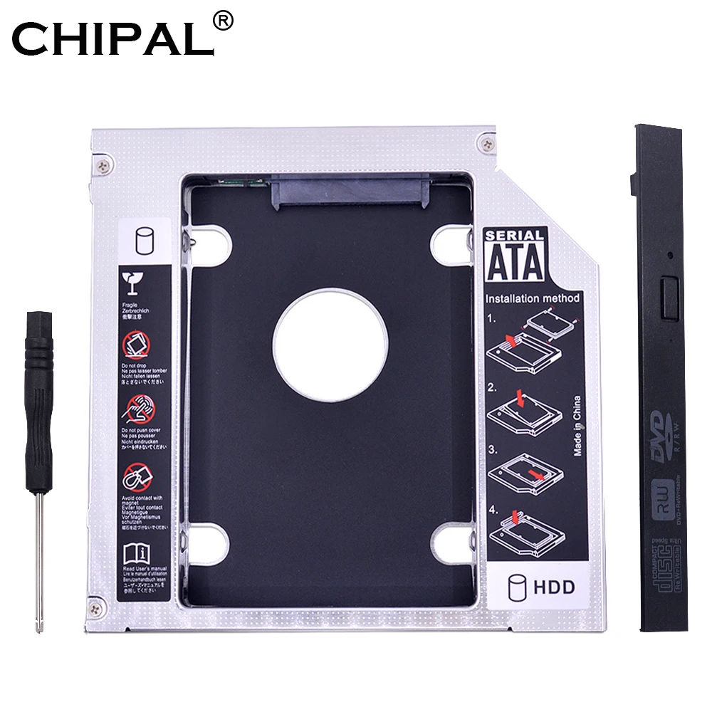 CHIPAL Универсальный 2-ой HDD Caddy 12,7 мм для 2," 12,5 мм 9,5 мм 9 мм 7 мм чехол для SSD, HDD корпус+ двойной светодиодный для ноутбука DVD-ROM CD-ROM