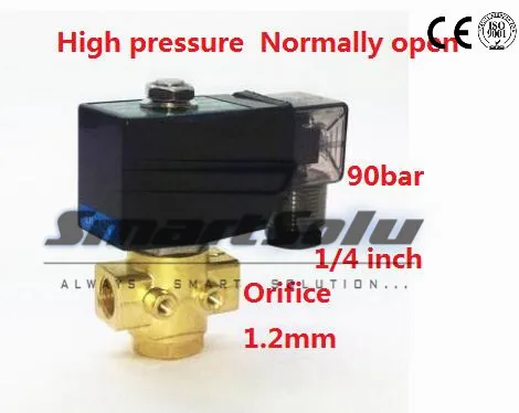 

Free shipping 90bar 2 way Brass water high pressure solenoid valve normally open 1/4" BSP 12V DC Orifice 1mm NO with plug type
