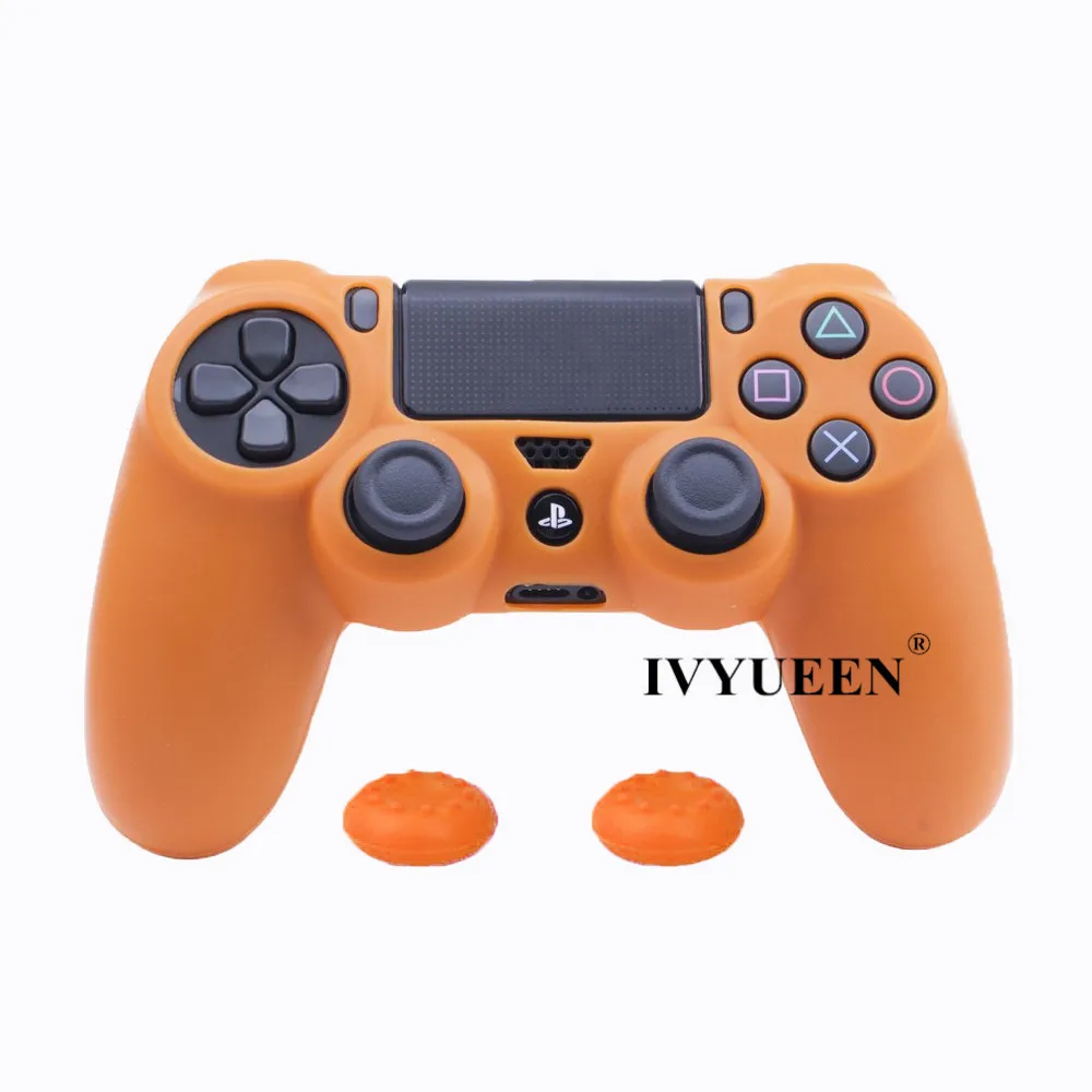 IVYUEEN для sony playstation 4 PS4 Pro тонкий контроллер силиконовый защитный чехол для кожи+ 2 палочки для большого пальца ручки для Dualshock 4 - Цвет: Оранжевый