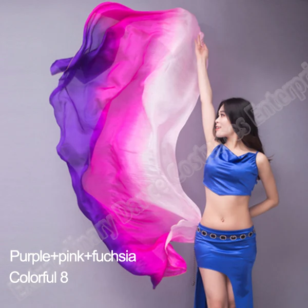 Women 100% Silk Veils Belly Dance Stage Performance 200cm 250cm 270cm Kids Adults Rainbow Light Silk Veils Customized 17 Color Colorful 8