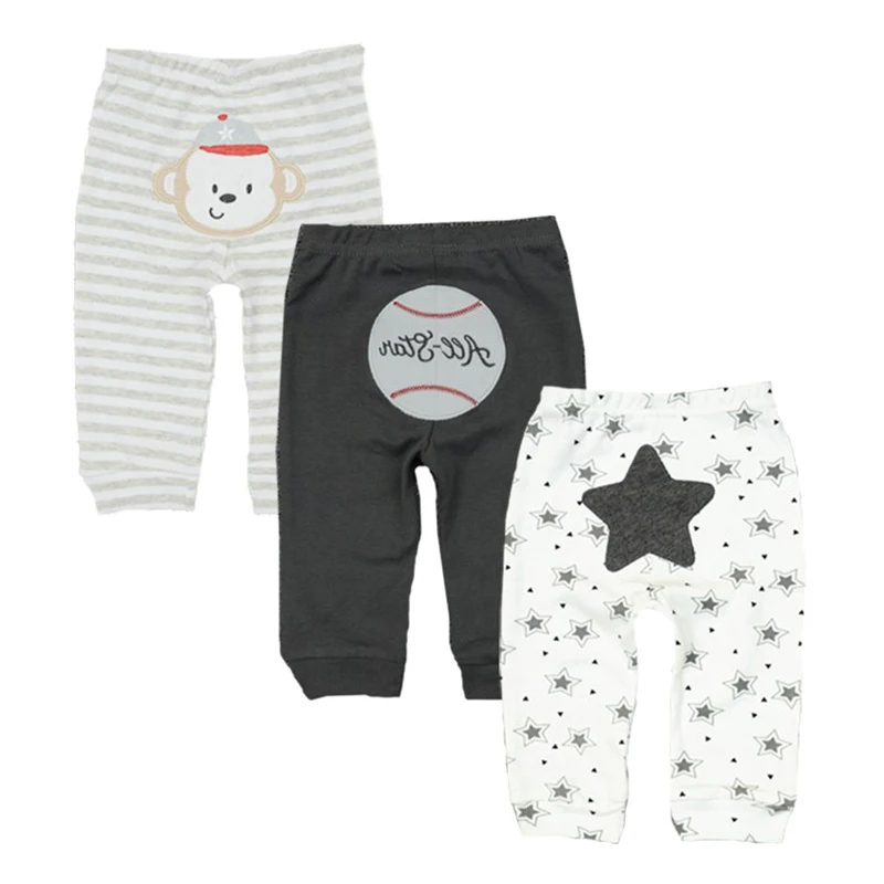 3/4PCS Newborn Baby Pants 100%Cotton Soft Unisex Infant Baby Trousers Mid Elastic Waist 3-24M Cartoon Pant