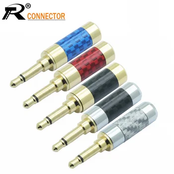 

10pcs/lot Mono Jack 3.5mm Male Connector Carbon Fiber Gold Plated 2 Poles 3.5mm Plug Soldering Headphone Connector for 6MM Cable