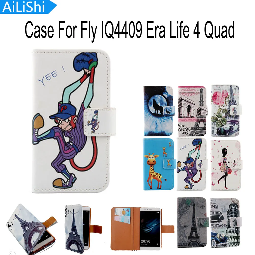 

AiLiShi Accessory Hot Optional Flip Cover Skin Pouch With Card Slot PU Leather Case Phone Case For Fly IQ4409 Era Life 4 Quad